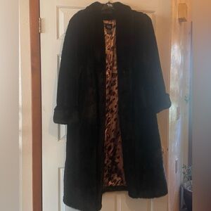 Dennis Basso Black full length faux mink fur tuxedo coat